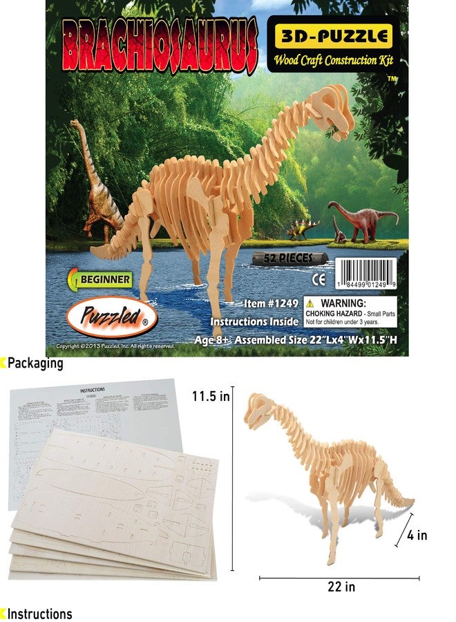 Puzzled Brachiosaurus LR 3D Natural Wood Puzzle - Image 2